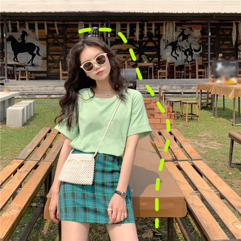 Women Fashion Stitching Color Lattice High Waist Skirt Slim A Line Skirt | BigBuy360 - bigbuy360.vn