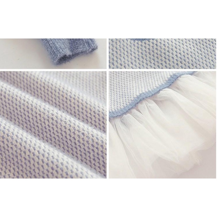 Đầm Tay Dài Cổ Cao Phối Lưới Dày Dặn Ấm Áp Thời Trang Mùa Đông Cho Nữ