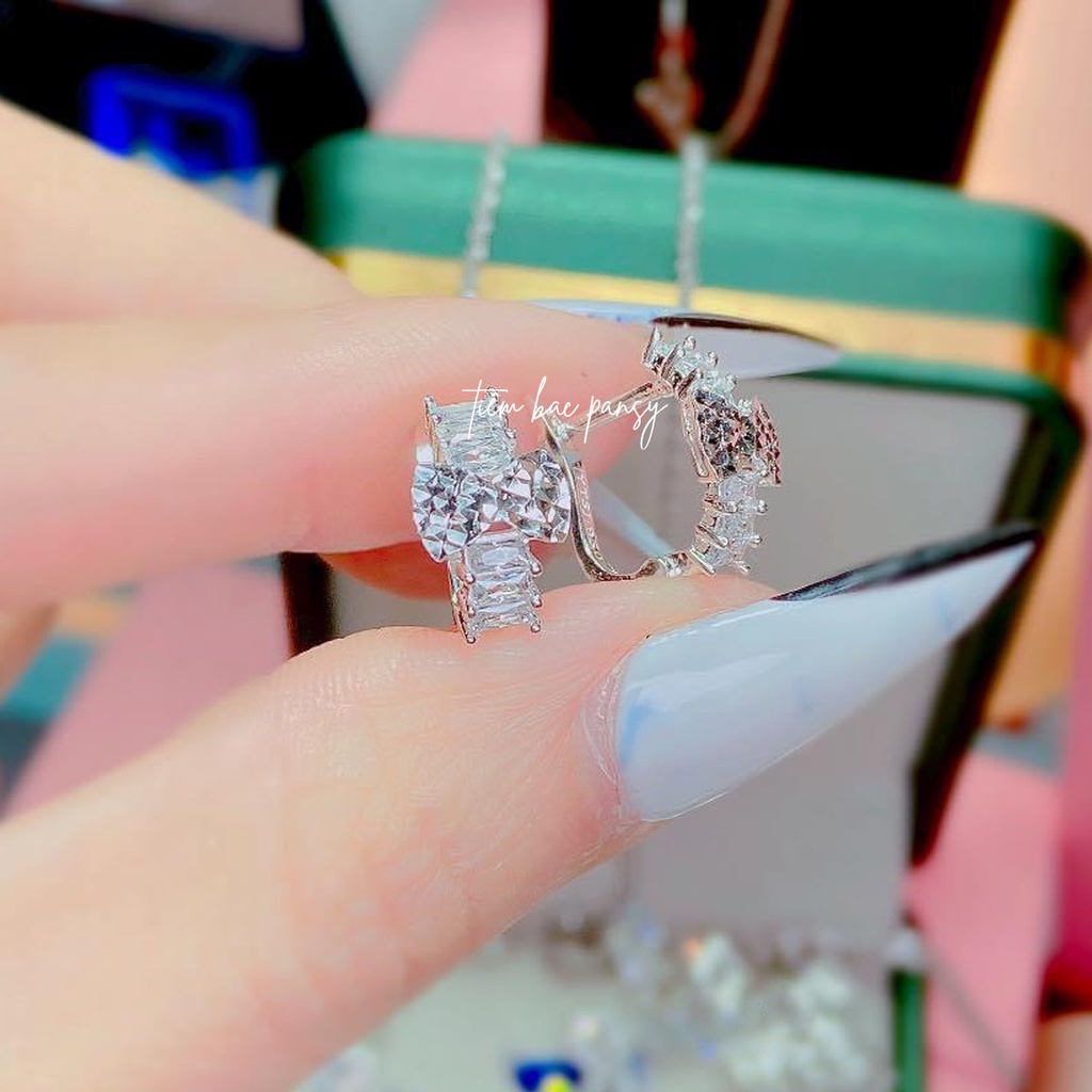 Bông tai nữ bạc PANSY dạng bấm bật đính nơ sang chảnh - Khuyên tai nữ bạc ta cao cấp