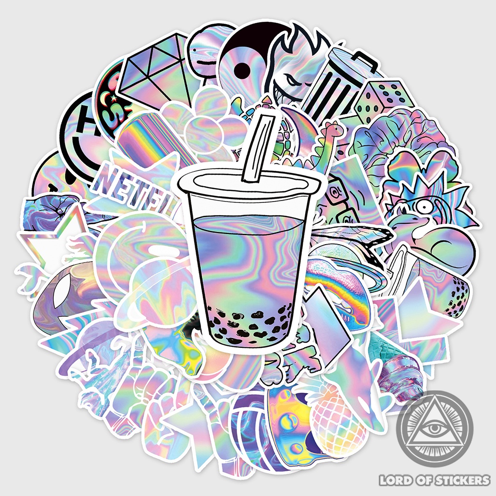 Set 50 Nhãn Dán Holographic Graffiti Sticker Phong Cách Hoạt Hình Cute Chống Thấm Nước Dán Mũ Bảo Hiểm, Laptop, Vali, Sổ