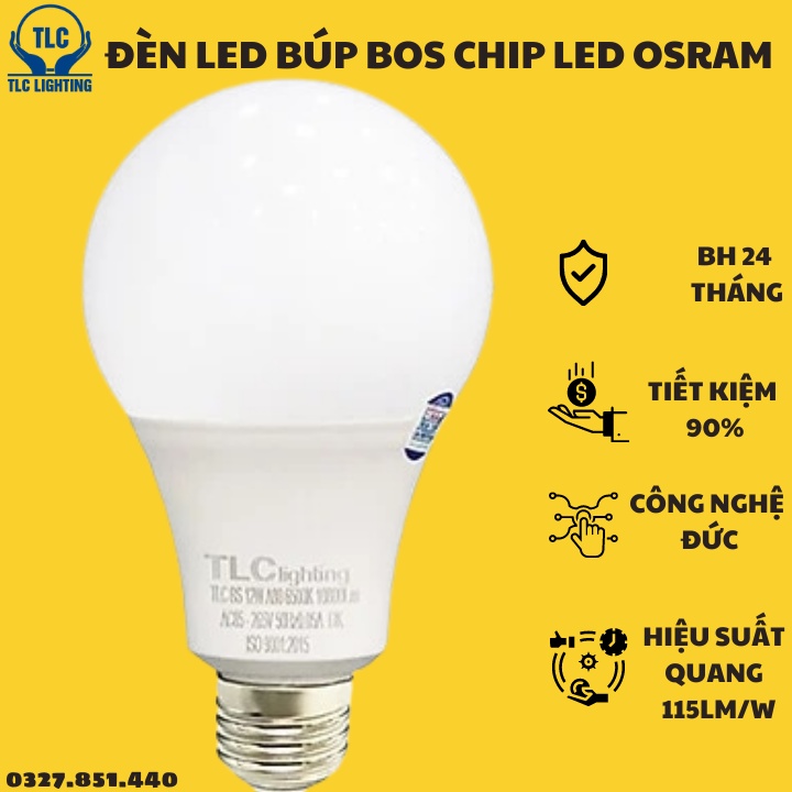 Bóng LED Siêu Sáng, bup BOS TLC, Cao Cấp Sử Dụng Chip Osram Đức Công Suất 3W, 6W, 8W, 10W, 13W - Nhiều màu
