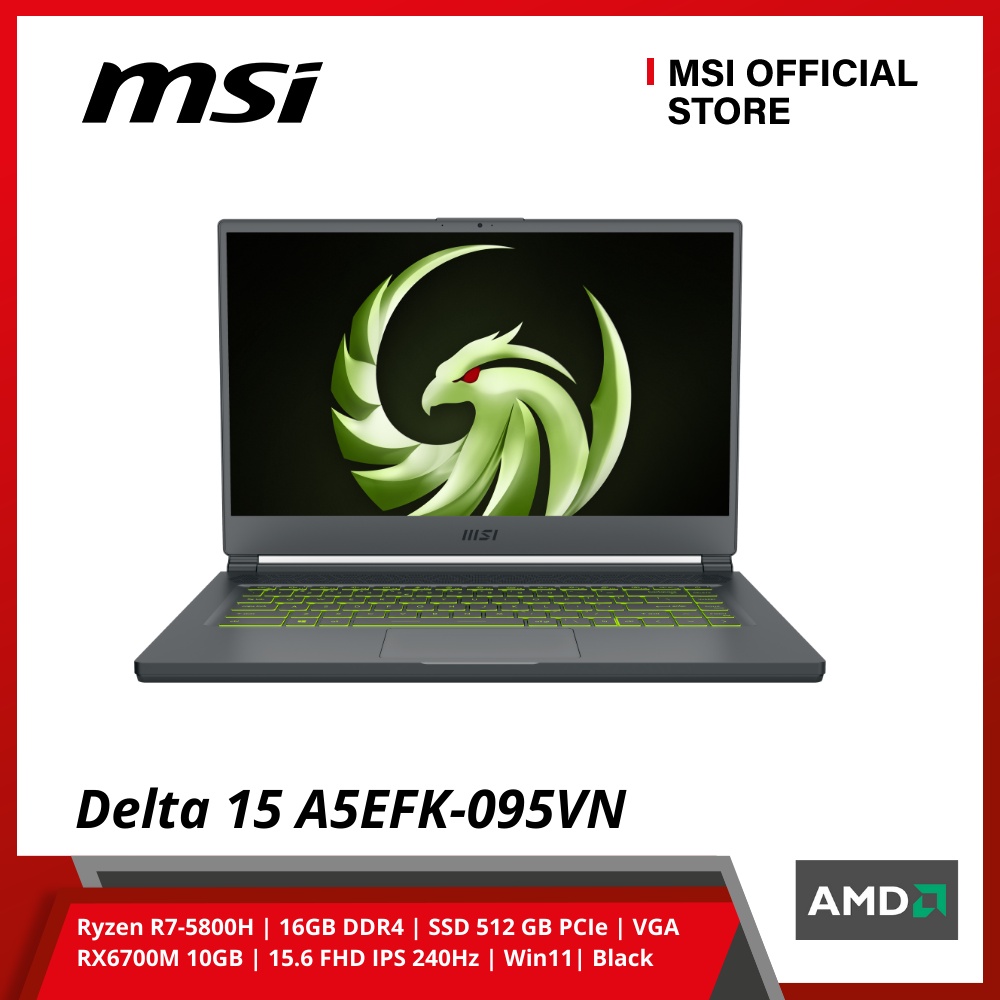 Laptop MSI Gaming Delta 15 A5EFK-095VN (RyzenR7-5800H/16GB DDR4/SSD 512GB PCIe/VGA RX6700M 10GB/15.6 FHD W11 Black