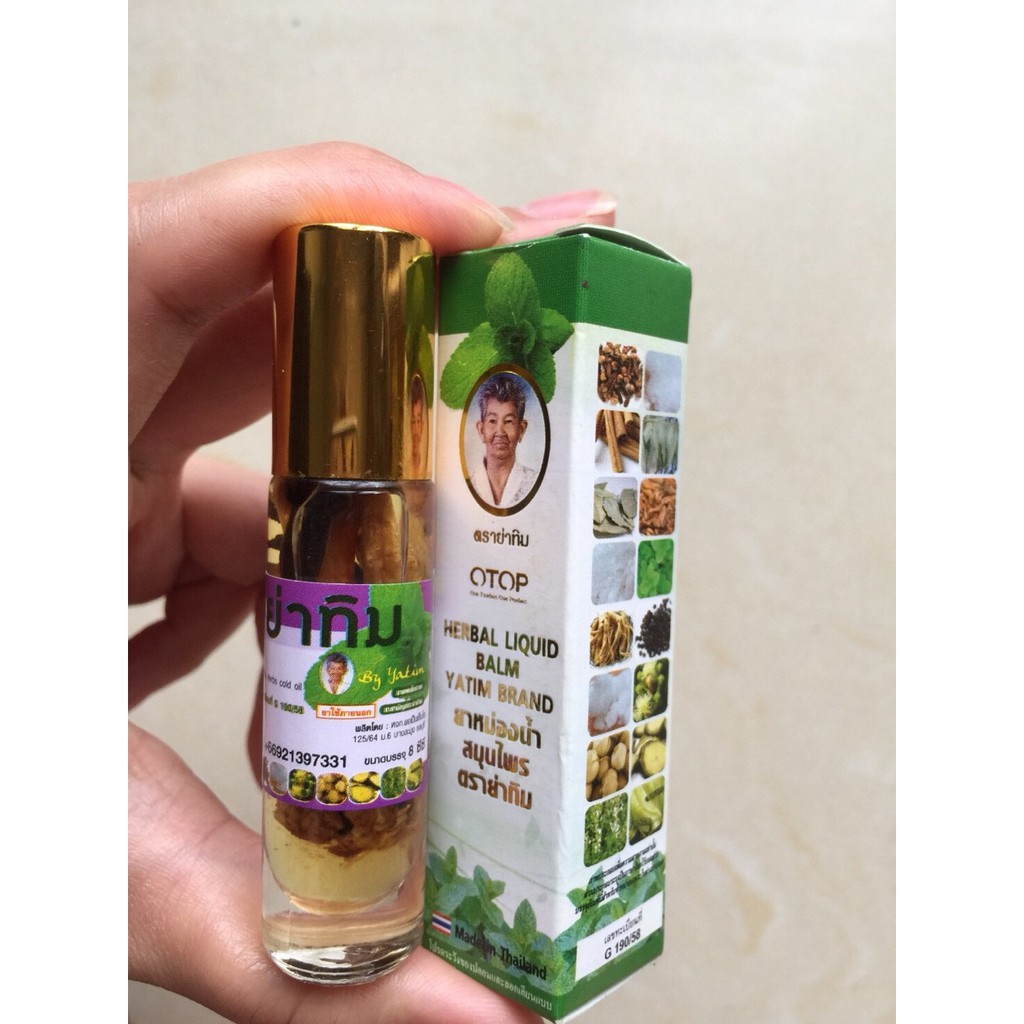 Dầu Gió Lăn 16 Vị Thảo Dược Thái Lan - HERBAL LIQUID BALM YATIM BRAND