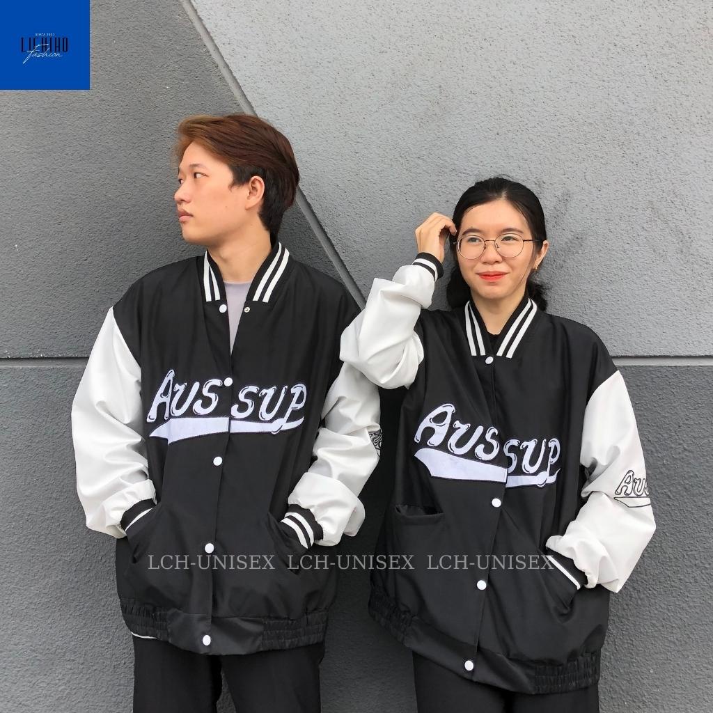 Áo khoác dù unisex form rộng thêu AUSSUP Bomber jacket bóng chày nam nữ 2 lớp dày LCH