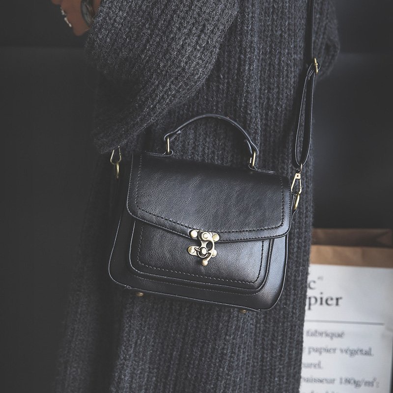 Túi Đeo Chéo Chuwanglin Làm Bằng Da Phối Khóa Vintage Dành Cho Nữ