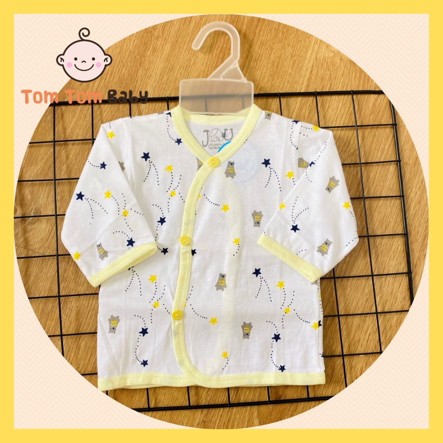 Áo sơ sinh Tay Dài Cài Nút Xéo in họa tiết JOU cho bé trai bé gái - Size 1,2,3 cho bé từ sơ sinh - 9kg