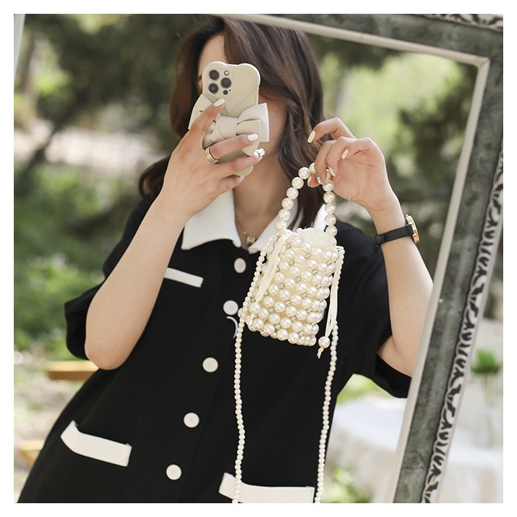 Túi xách tay/ đeo chéo JASMIN NOIR hình trụ đính ngọc trai giả dễ thương dành cho nữ