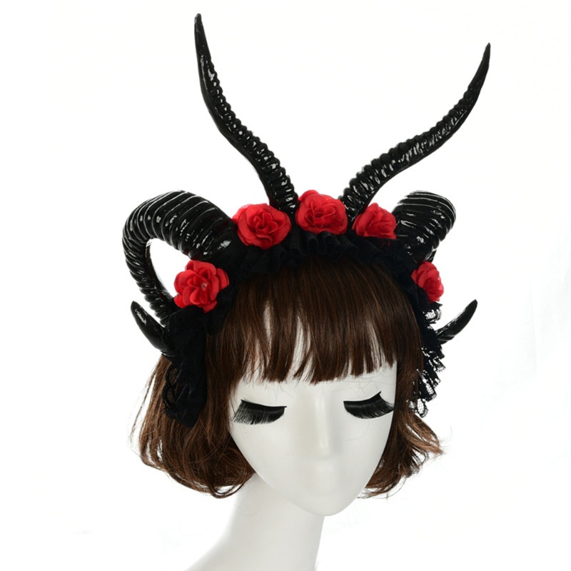 Băng Đô Cài Tóc Hình Sừng Cừu Phối Ren Hoa Giả Hóa Trang Halloween