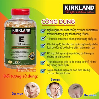 [ DATE 03.2024 ] Viên Uống Đẹp Da Vitamin E 400 IU 500 Viên Kirkland Của Mỹ, Nắp đỏ