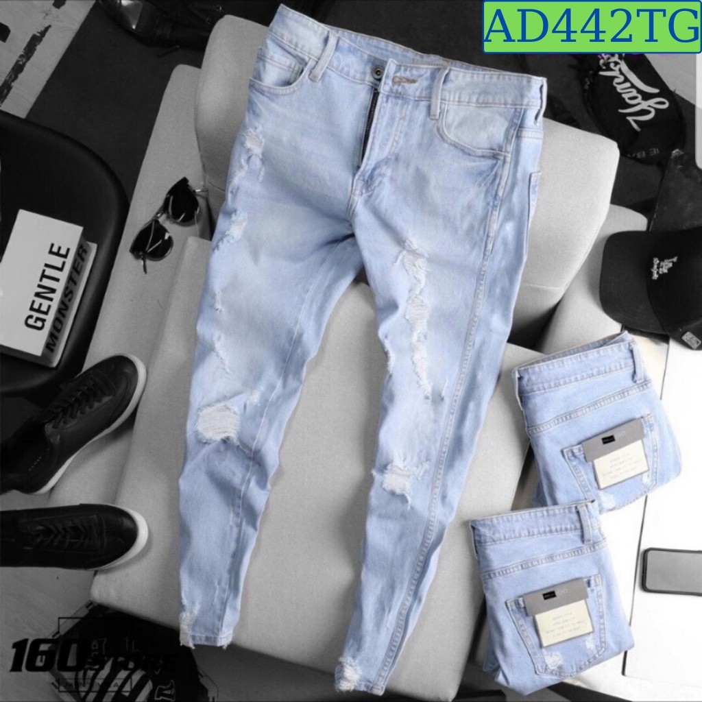 Quần jean nam tenji ad442tj quần bò nam xanh rách wash cao cấp trẻ trung phong cách tenji store 6 (44-75kg)