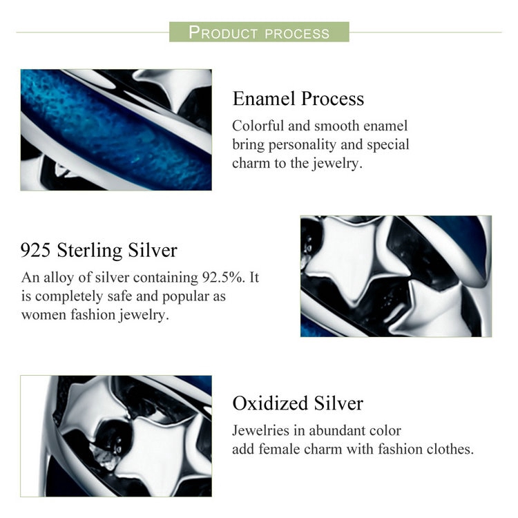 Hạt Trang Sức Bamoer Làm Từ Bạc S925 Họa Tiết Ngôi Sao Lấp Lánh Phối Đá Màu Xanh Dương Đẹp Mắt Thời Trang