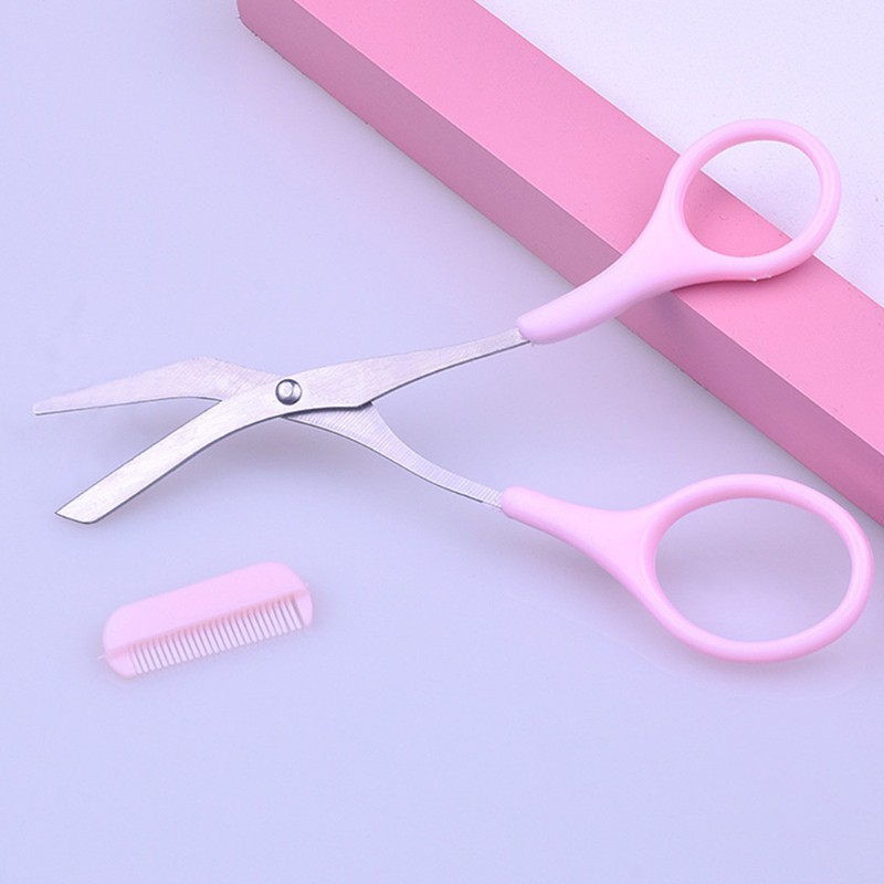 [Hàng mới về] Kéo tỉa lông mày bằng thép không gỉ tiện dụng kèm lược nhựa abs resin