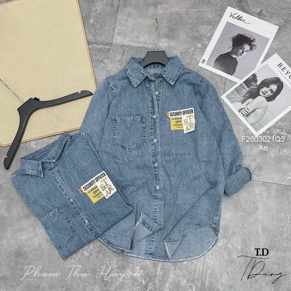 Áo sơ mi jean tag mác chữ!