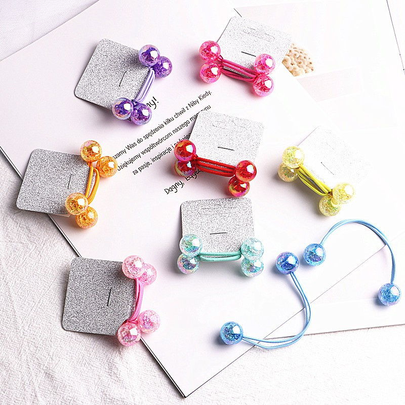 Set 2 Dây Cột Tóc Co Giãn Đính Hạt Nhiều Màu Sắc Cho Bé Gái
