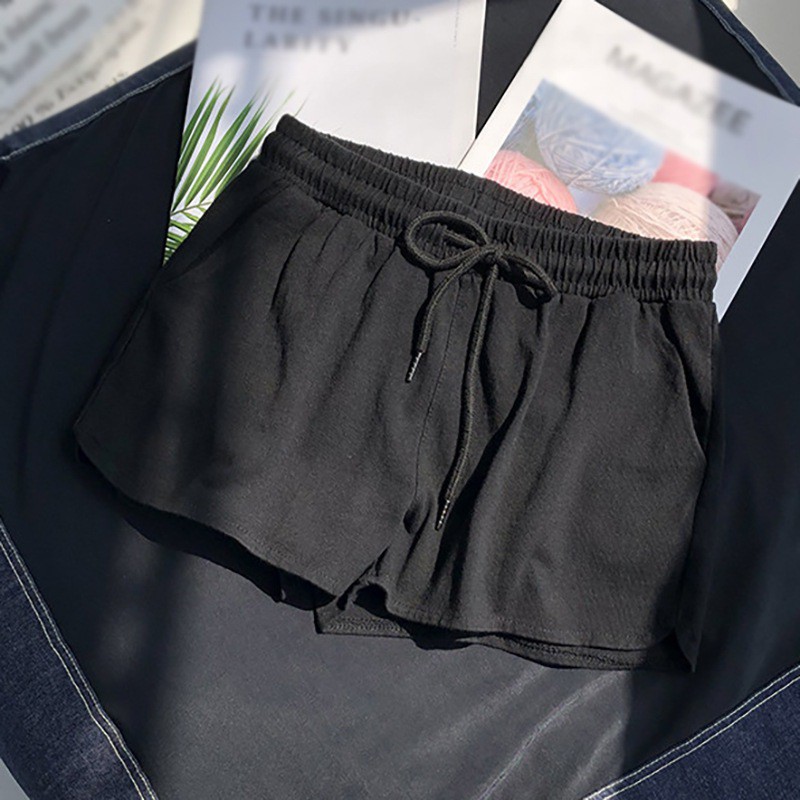 Quần Short Cotton Màu Trơn Lưng Thun Cho Nữ