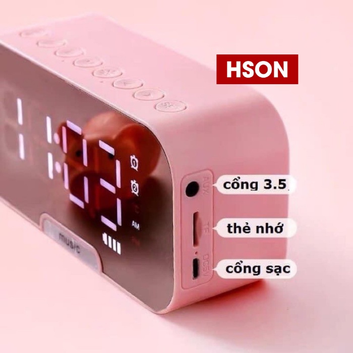 Loa bluetooth đồng hồ G10 cao cấp, loa mini HSON kiêm báo thức, nghe đài FM, màn hình tráng gương hiển thị đèn led
