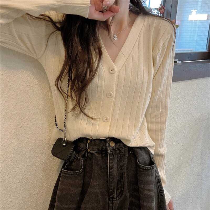 Áo Khoác Cardigan Dệt Kim Mỏng Dáng Rộng Cổ Chữ V Tay Dài Thời Trang Mùa Xuân Dành Cho Nữ 2022