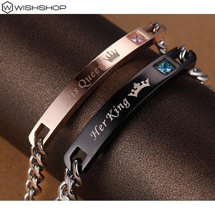Vòng đeo tay thép không gỉ khắc chữ His Queen Her King dành cho các đôi nam nữ