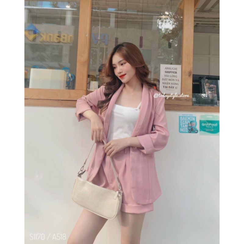 Set Vest Nữ Hồng 3 món☘️Áo khoác+Áo Nhỏ blazer+ quần đùi 🌺 thời trang công sở, Phong Cách Hàn Quốc