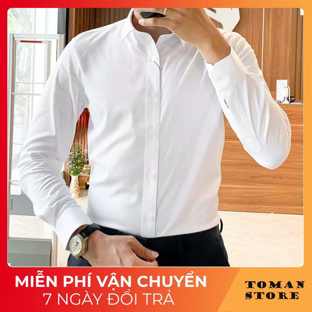 Áo sơ mi nam dài tay hai màu đen trắng, thời trang công sở ,chất liệu dày dặn, sản phẩm chất lượng, cam kết y hình