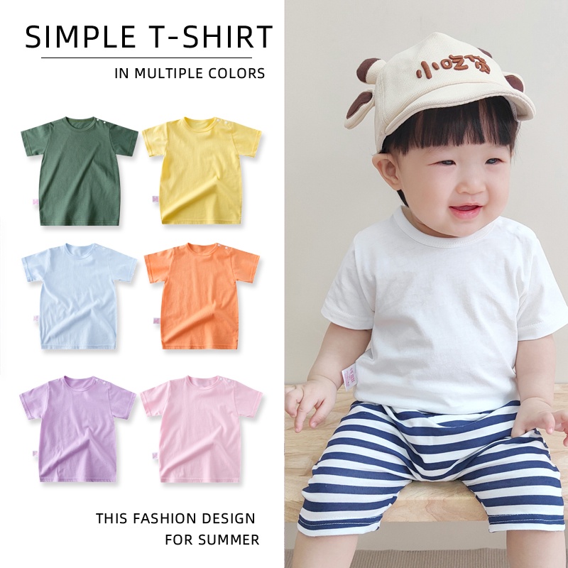 Áo thun cotton tay ngắn màu sắc đơn giản thời trang mùa hè cho bé