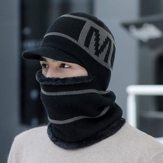 Mũ len nam trùm đầu liền khăn cổ lót nỉ ấm áp mùa đông chống gió lạnh
