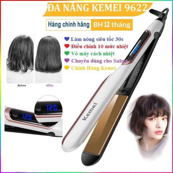 Máy duỗi ép là thẳng tóc Kemei 9622 / KM 329 uốn tóc đẹp, kéo tóc, là thẳng tóc nam, nữ chuyên nghiệp