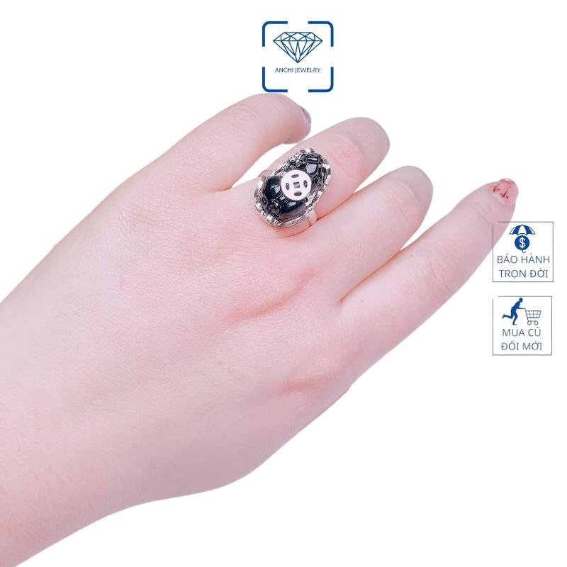 Nhẫn tỳ hưu đá phong thủy, bạc ta nguyên chất Anchi jewelry