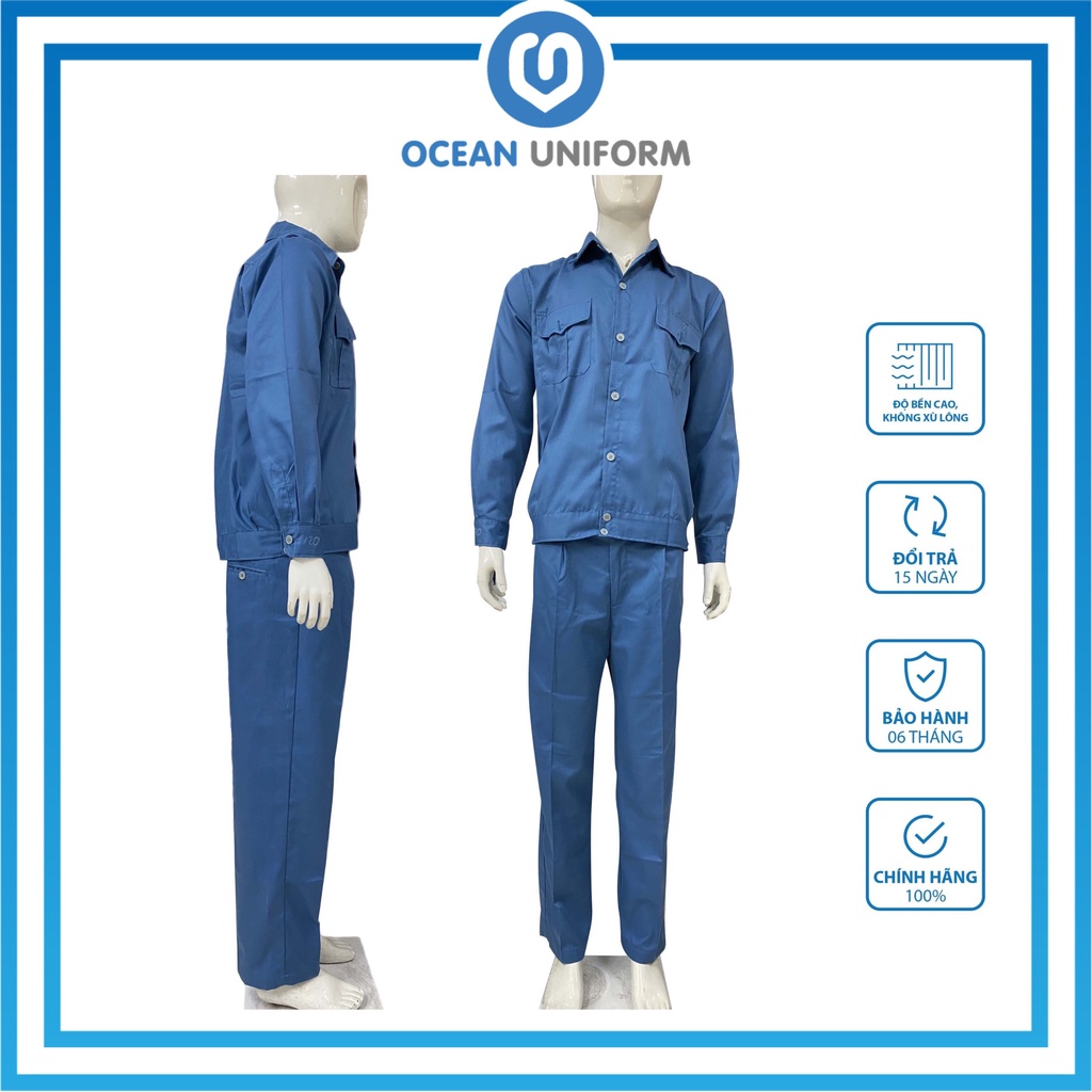 Quần Áo Bảo Hộ Lao Động Nam Nữ Kaki Dài Tay Màu Xanh Nhạt Ocean Uniform