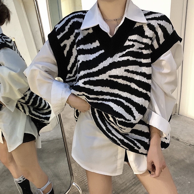 SET ÁO GILE VẰN ĐEN TRẮNG SIÊU HOT TRẺ TRUNG DÁNG RỘNG