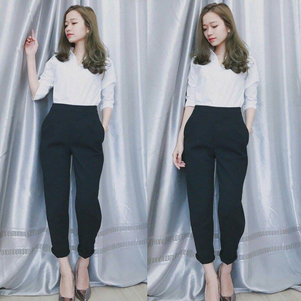 (100% chất vải đẹp) - Quần Baggy Basic eo chun