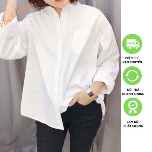 Áo sơ mi trắng học sinh nữ phom suông rộng dáng dài free size_Minchu