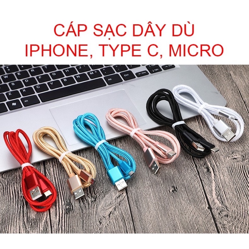 Dây Cáp Sạc Iphone/Samsung, Dây Dù 2m 3m Chống Đứt, hỗ trợ sạc nhanh,