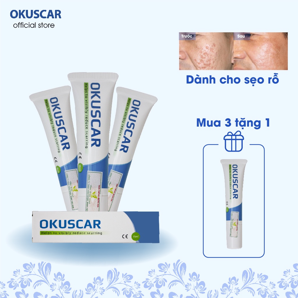 Kem làm mờ sẹo rỗ OKUSCAR, kem bôi sẹo rỗ, gel mờ sẹo rỗ tuýp 15ml
