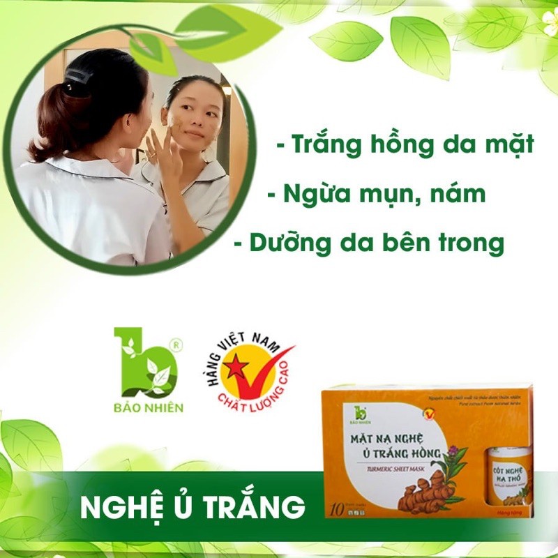 Mặt nạ nghệ ủ trắng hồng Bảo nhiên - Hộp 10 gói 5gr