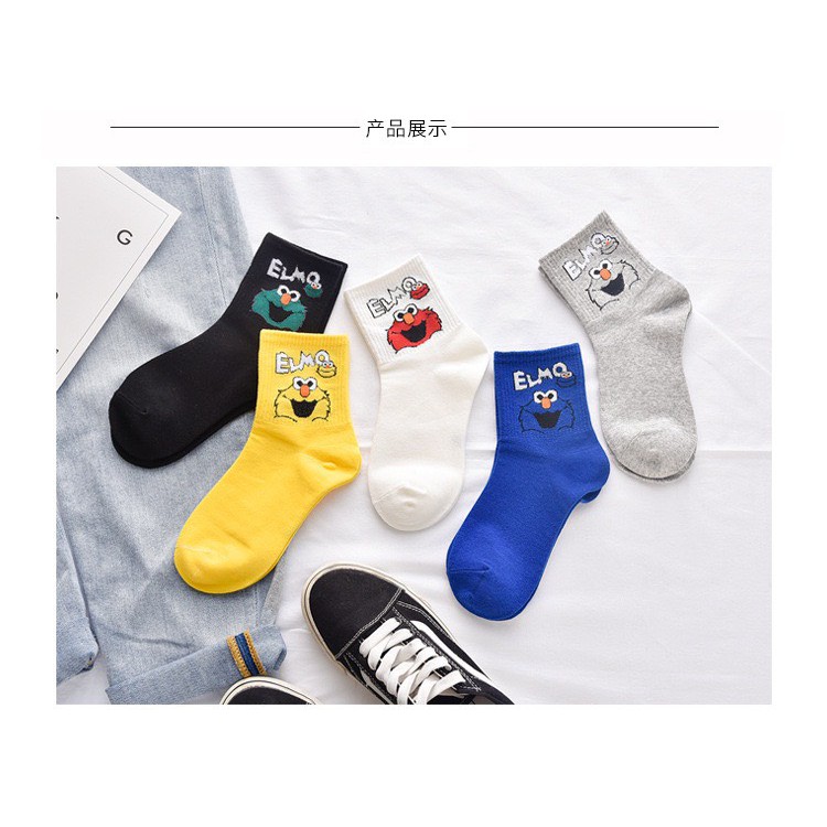 [Mã FASTGRET4 giảm 10% đơn 99K] Set 5 đôi vớ tất unisex nam nữ cổ cao họa tiết hoạt hình Elmo cực đẹp TN83