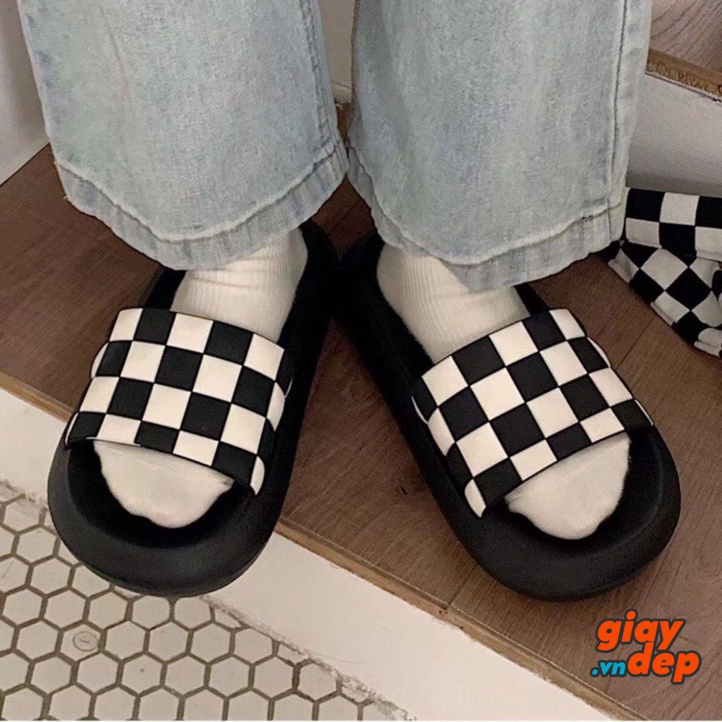 Dép quai ngang nữ đế bánh mì GADEVI quai hình caro trẻ trung siêu đẹp mẫu mới 2022 GD004