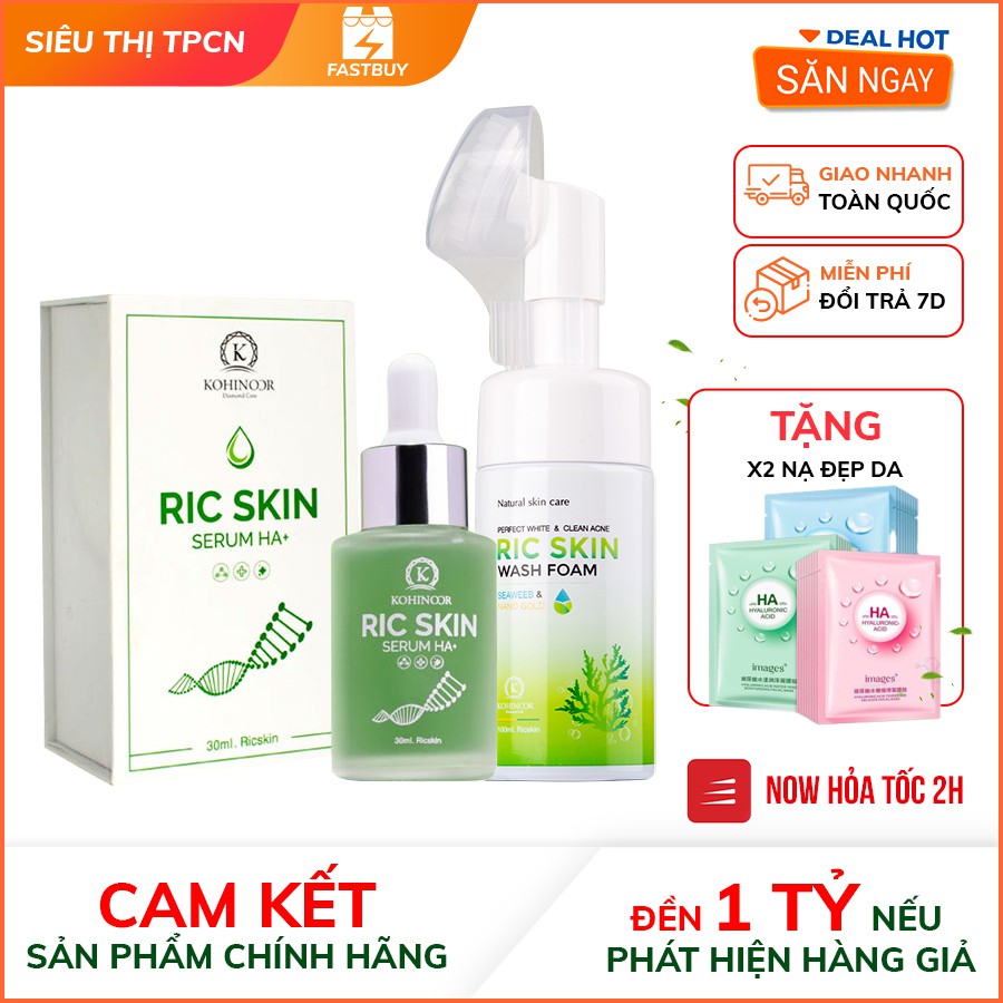 Combo Serum Ric Skin Và Sữa Rửa Mặt Ric Foam [Tặng 4 mặt nạ Hàn Quốc]