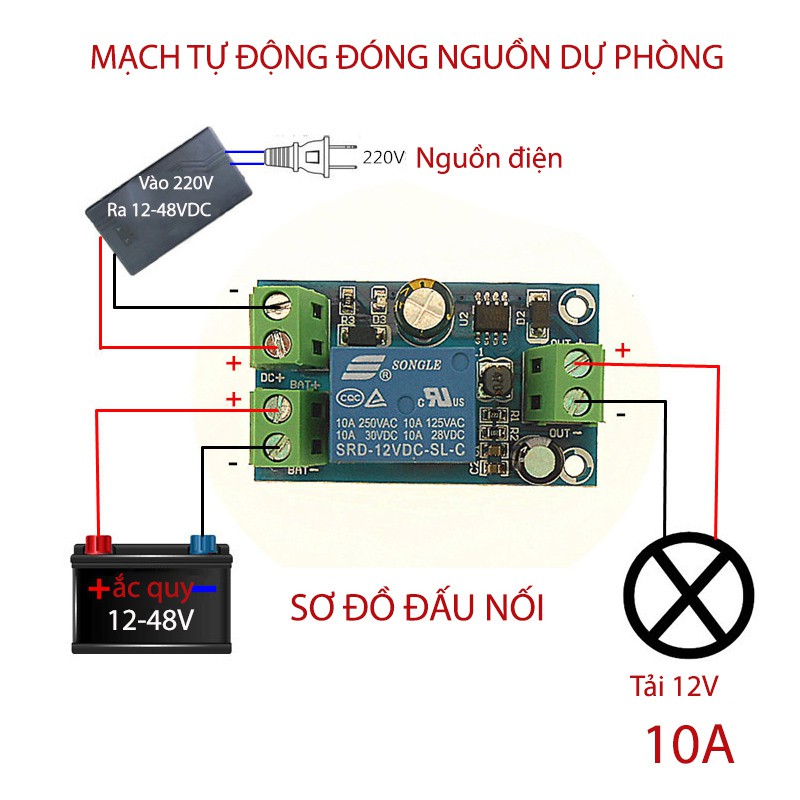 Module mạch tự động đóng nguồn dự phòng X804 12-48VDC 10A