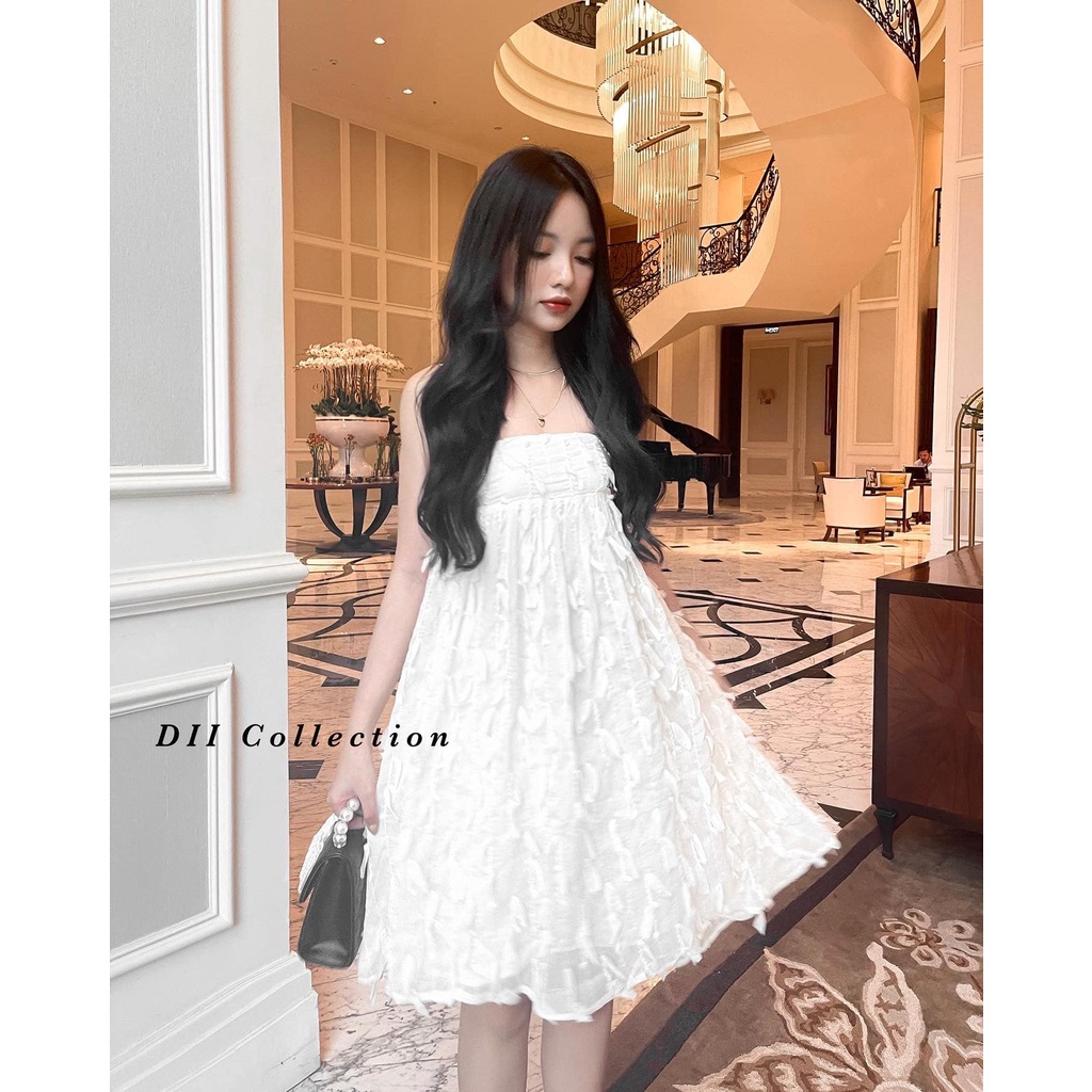 DII COLLECTION - Đầm babydoll thiết kế 2 dây dáng xoè chất lông vũ cao cấp