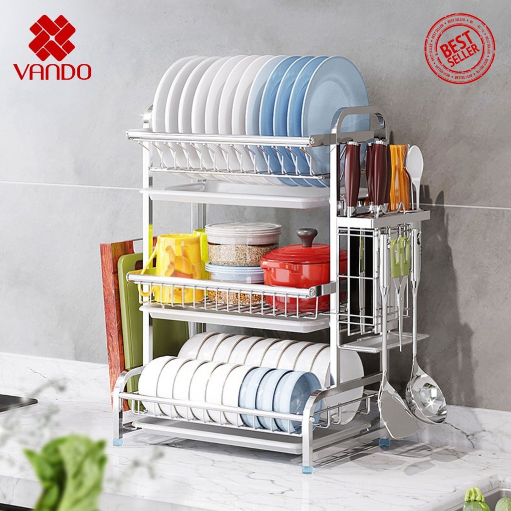 [𝗙𝗿𝗲𝗲𝘀𝗵𝗶𝗽] Kệ để bát đĩa inox 304 cao cấp chống Vi khuẩn, han gỉ, bám bẩn Vando