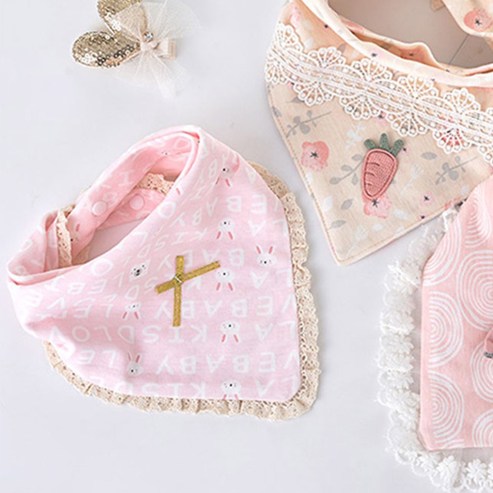 Set 3 Yếm Ăn Cotton Thấm Hút Tốt In Họa Tiết Công Chúa Xinh Xắn Dành Cho Các Bé