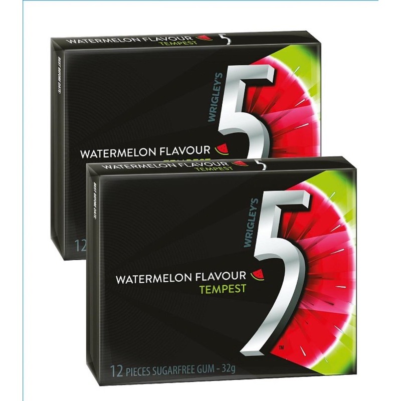 Kẹo sing-gum không đường NO.5 hương dưa hấu 32g watermelon tempest 12 sticks (singum)