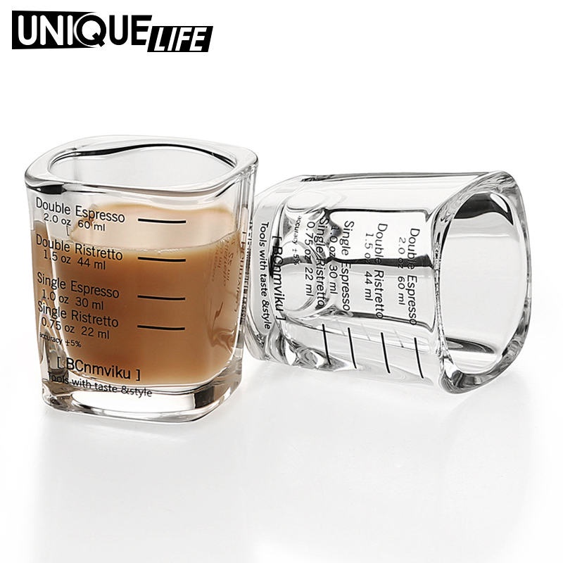Bộ 2 cốc thủy tinh đo lường nguyên liệu pha espresso chịu lực nặng 2oz 60ml