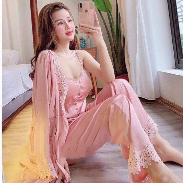 (SALE) Set đồ ngủ lụa cao cấp 4 chi tiết