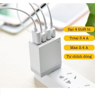 Củ sạc nhanh 4 cổng usb hoco c23b - total 3.4a max 2.4a - hàng chính hãng