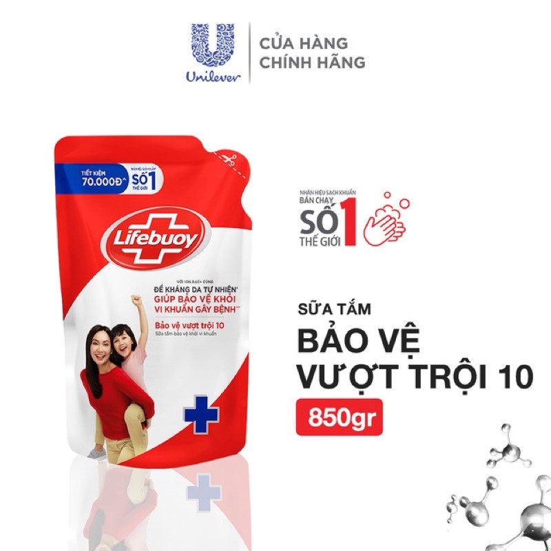 Sữa tắm Lifebuoy Bảo vệ khỏi vi khuẩn 850gr (Túi)