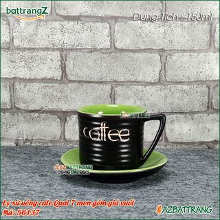 [150ml] Ly tách sứ uống cafe quai 7 màu Xanh gốm Bát Tràng
