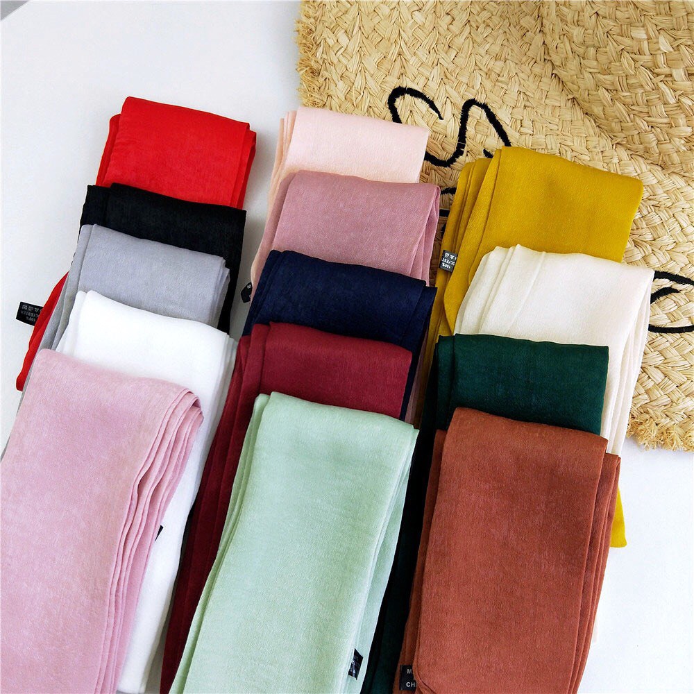 Khăn lụa satin dài trơn khăn thắt nơ cổ áo sơ mi công sở, quấn tóc, túi xách làm thắt lưng size 140x7cm - The Collar Box