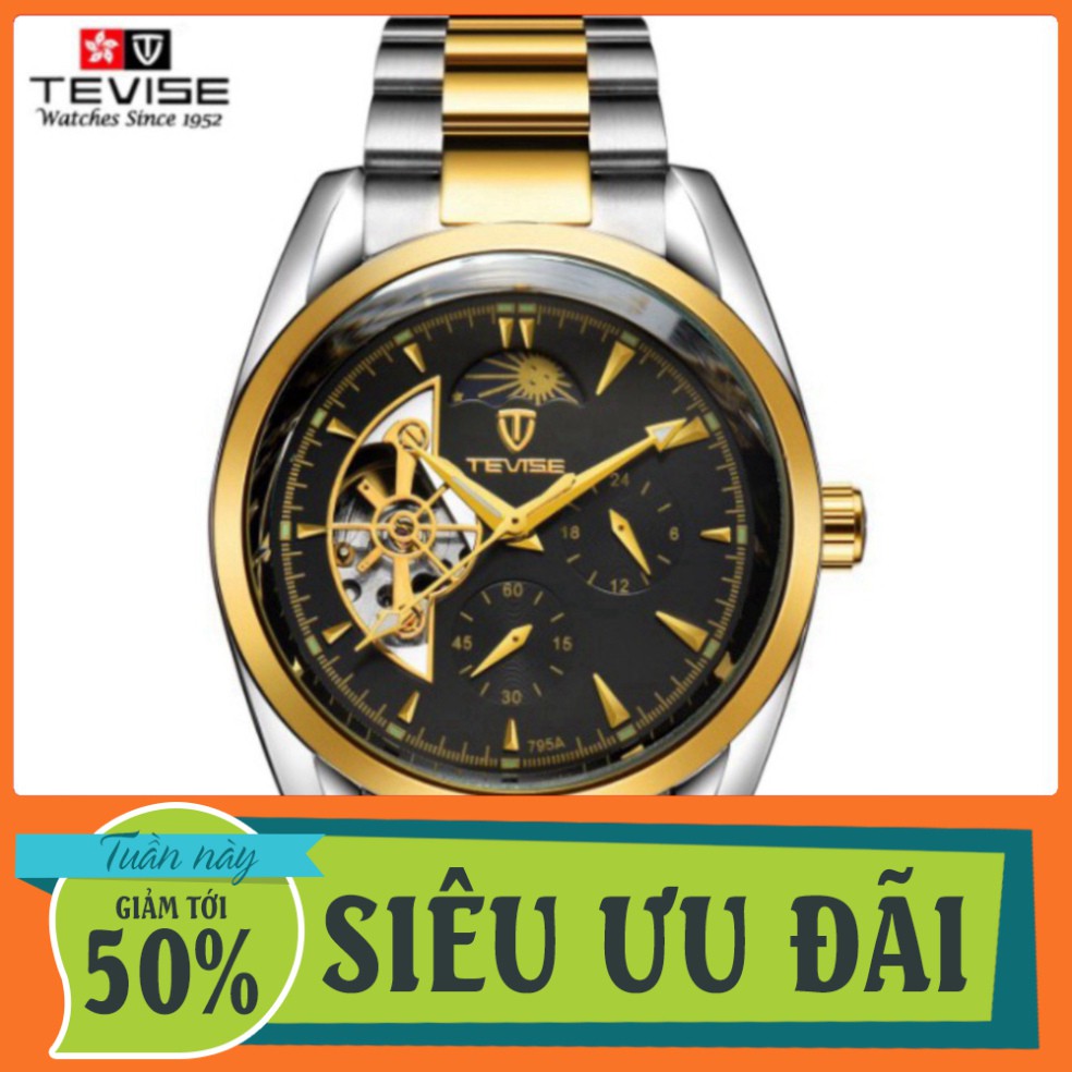 SIÊU PHẨM Đồng hồ cơ nam Tevise 795A lộ máy dây đúc đặc, tặng vòng tỳ hưu HÀNG CỰC CHẤT
